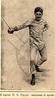 Il signor H G Perger campione di spada nel 1904